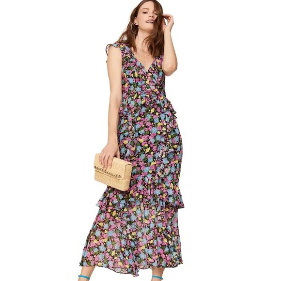 AMUR Floral Evita Maxi Dress in Black Anemone Floral Size 2 - Picture 4 of 4